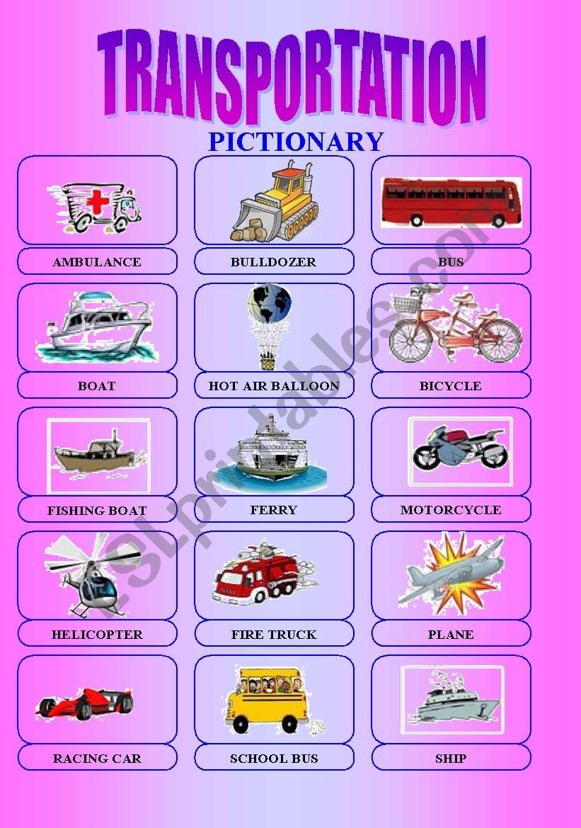 TRANSPORTATION PICTIONARY (2 pages)
