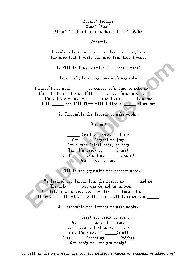 WORK WITH A ,SONG OF MADONNA worksheet