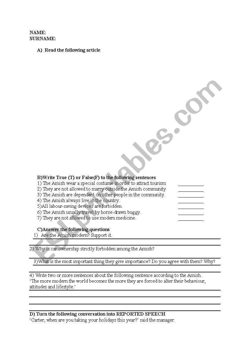 exam worksheet