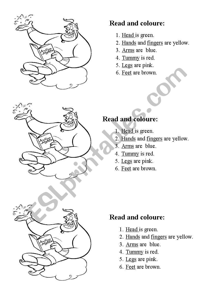 Coloure the genie worksheet