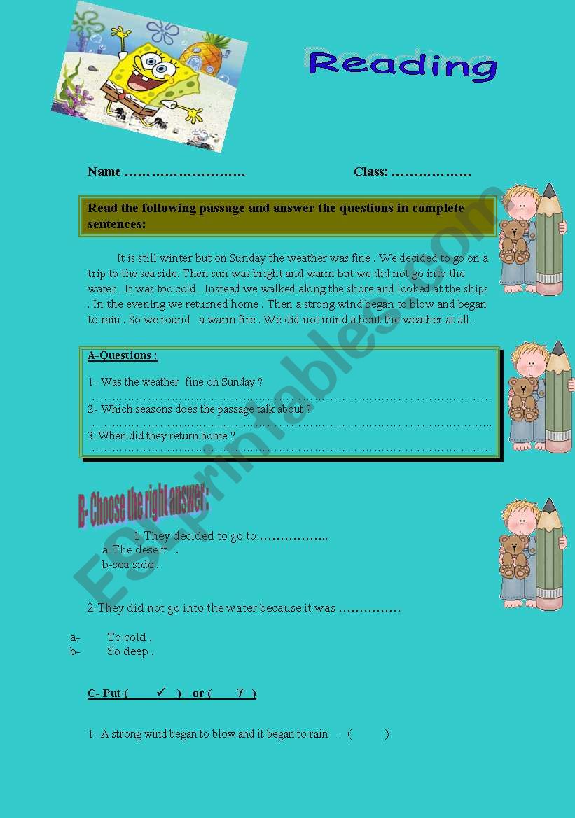 reading worksheet