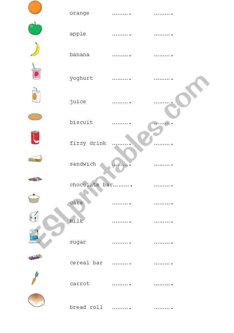 Food worksheet