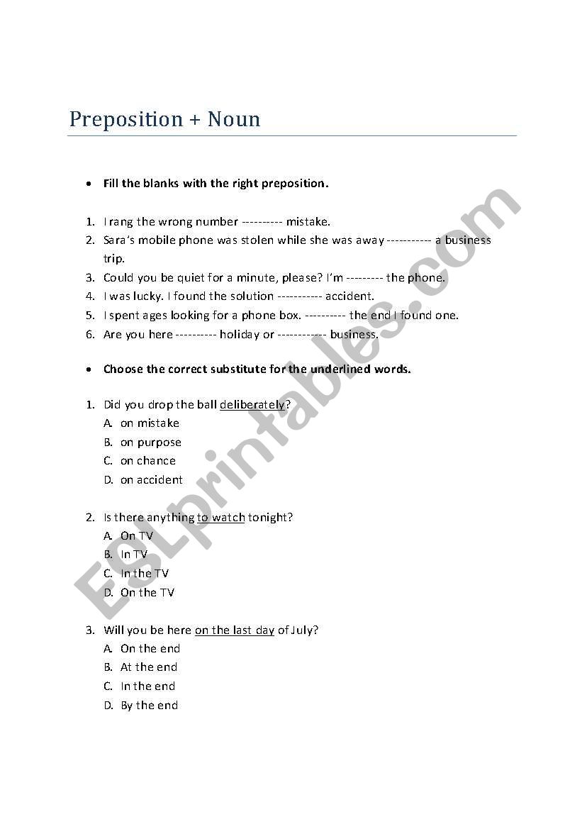 Preposition + Noun worksheet