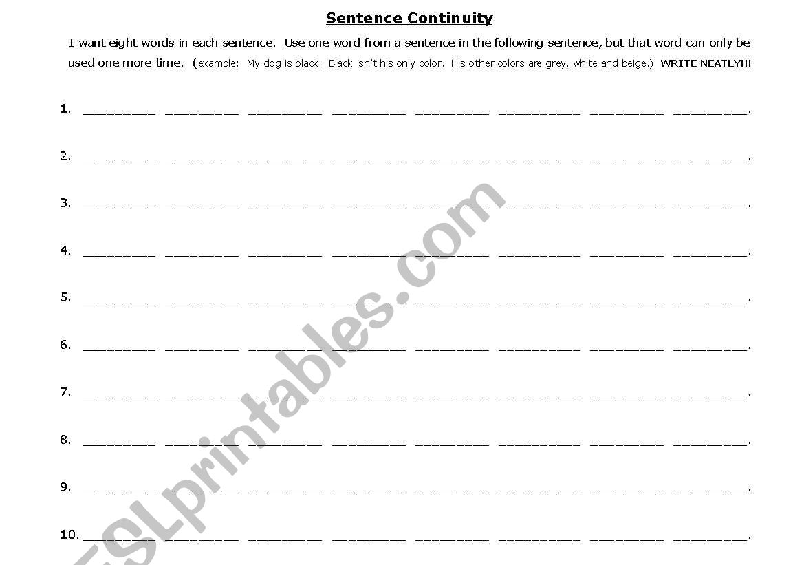 sentence continuity worksheet