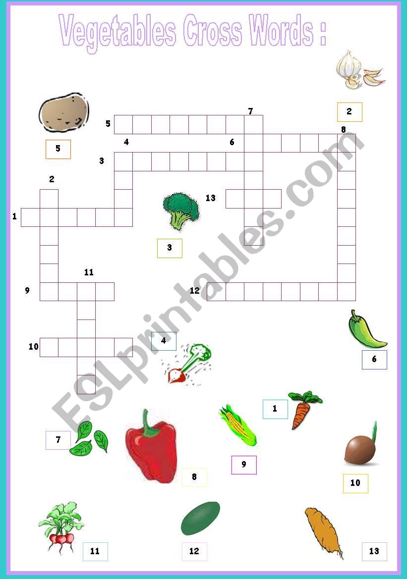 VEGETABLES CROSS WORDS worksheet