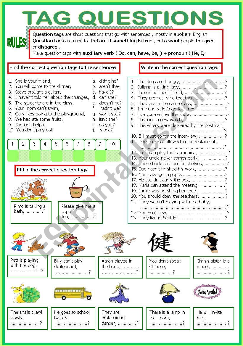 TAG QUESTIONS   -Keys included