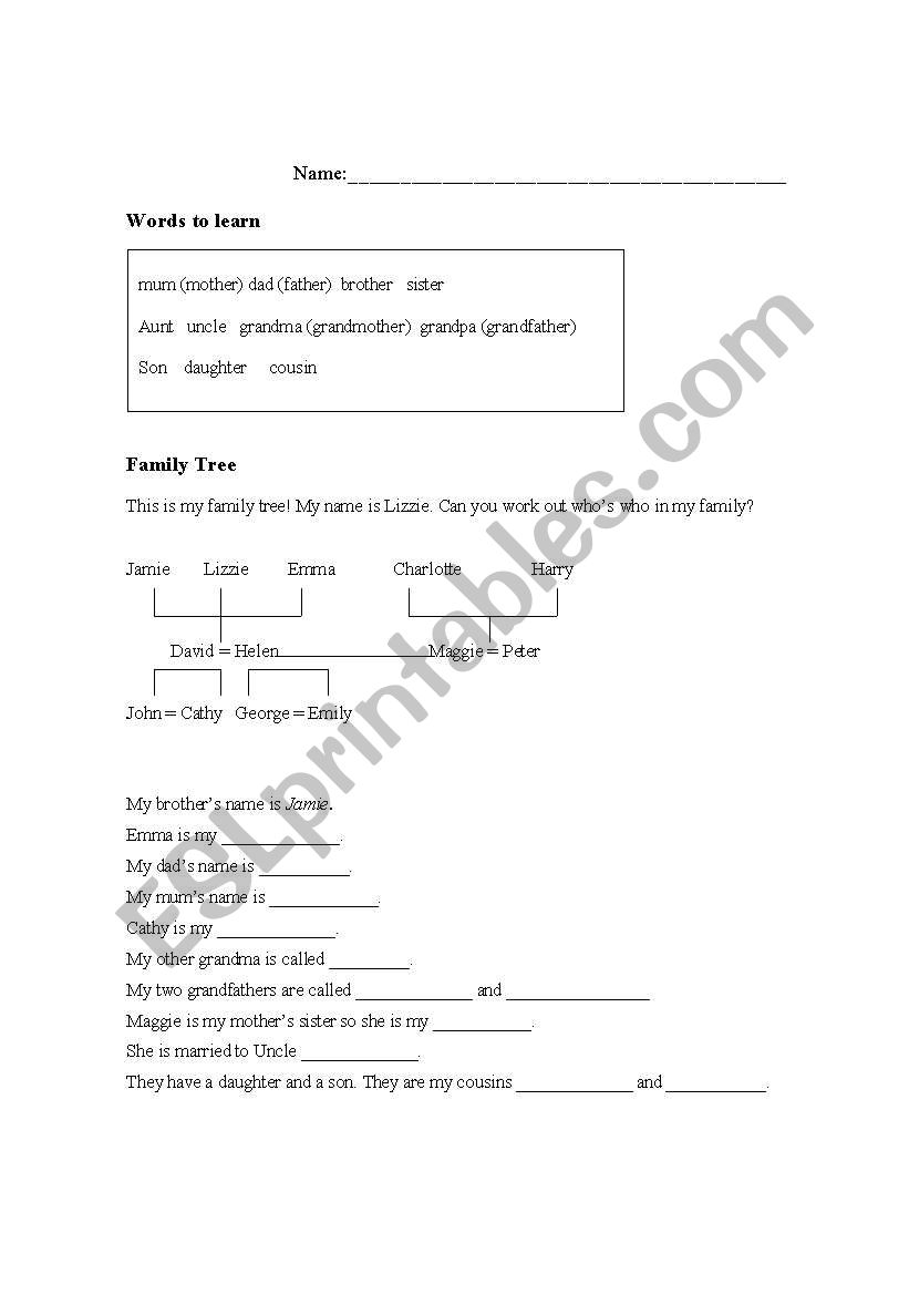 FAMILY worksheet