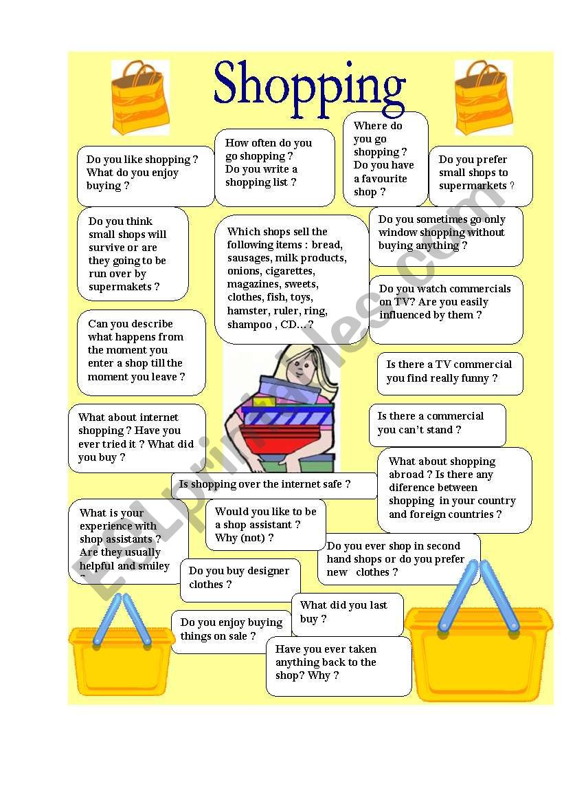 Shopping - speaking worksheet