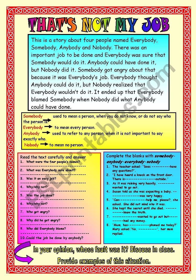 THATÂ´S NOT MY JOB worksheet