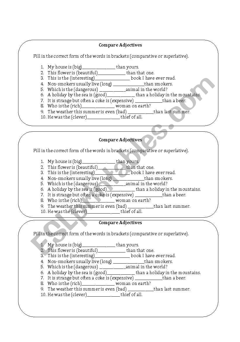Compare adjectives worksheet