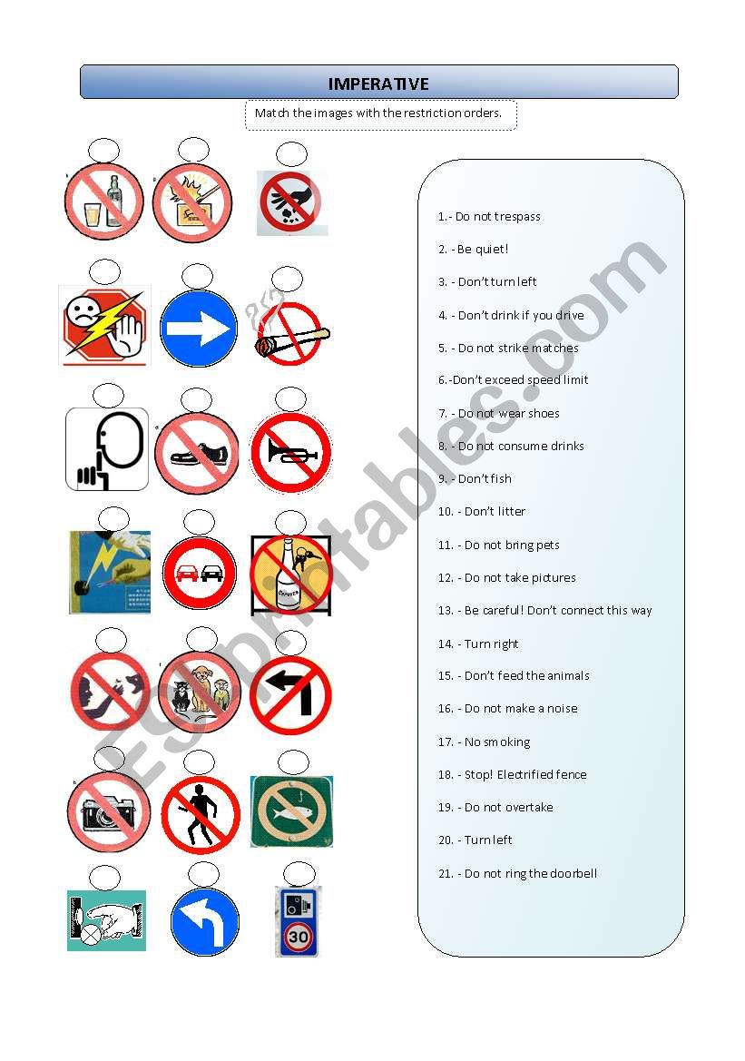 Restriction orders worksheet