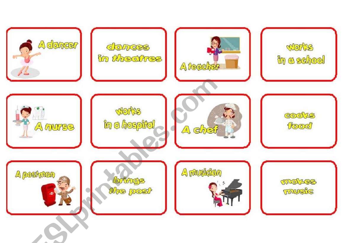 jobs cards worksheet