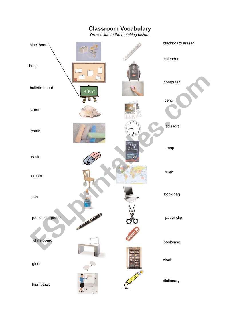 Classroom vocabulary exercise worksheet