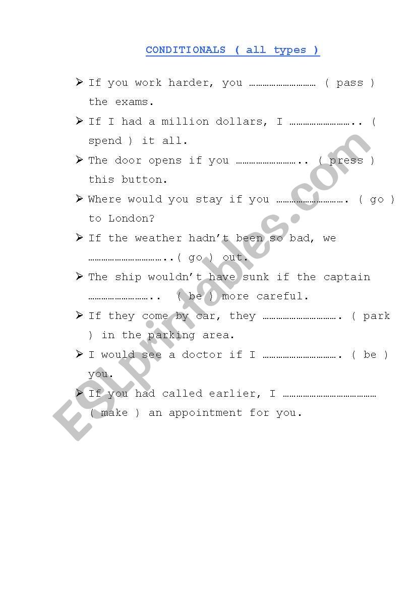 CONDITIONALS worksheet