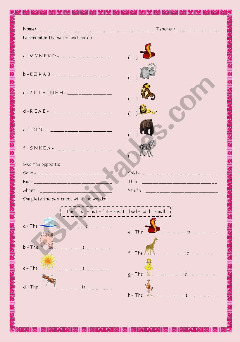 Animals & Opposites worksheet