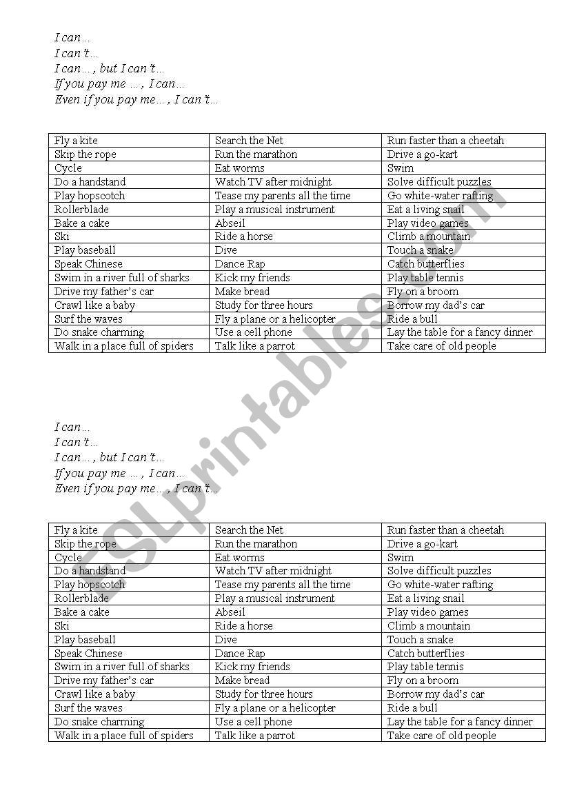 I can / I cant  worksheet