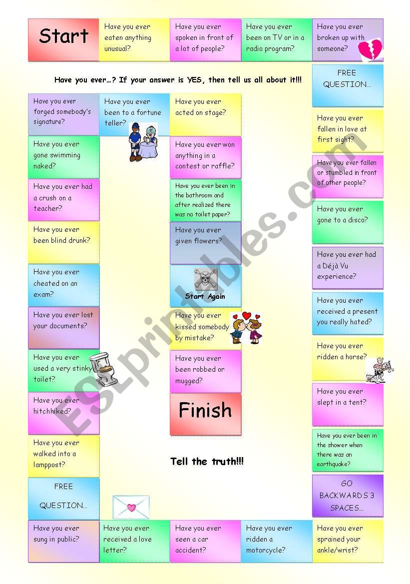 Have you ever...? Fully Editable Board Game - ESL worksheet by Raul7