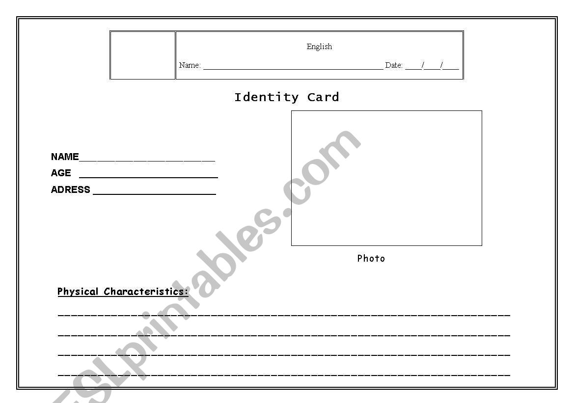 Identify Card worksheet