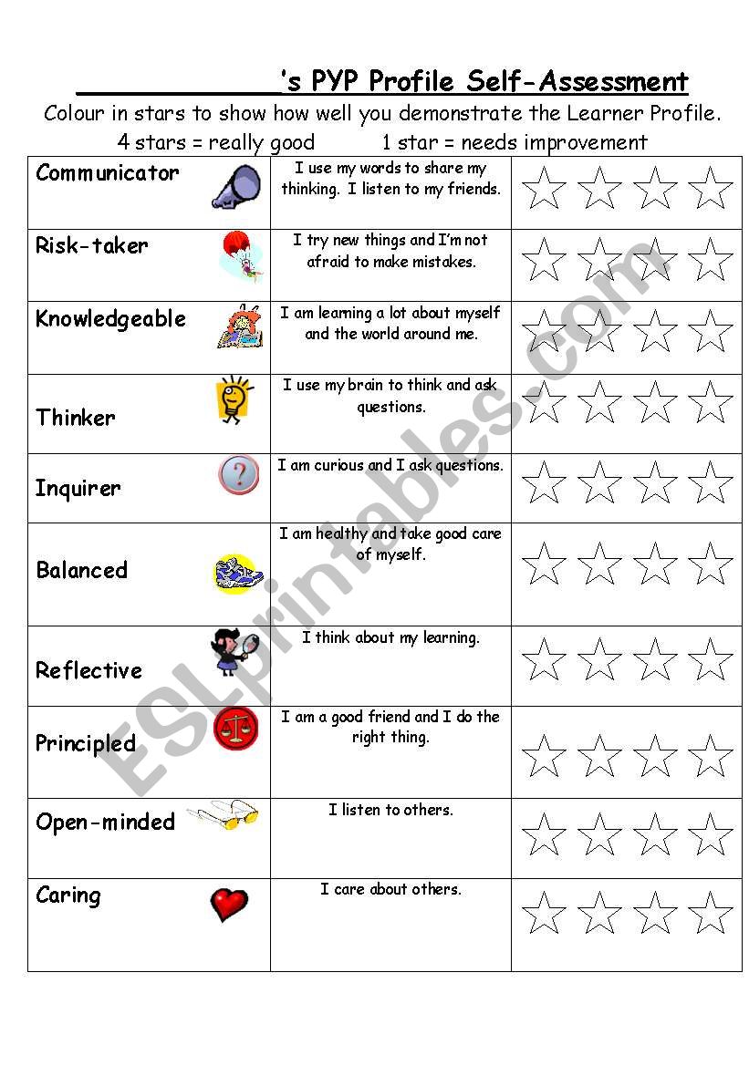 PYP PROFILE worksheet