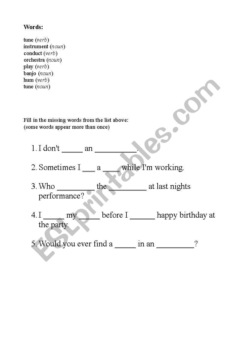 music vocabulary - present and past tense with collocations 