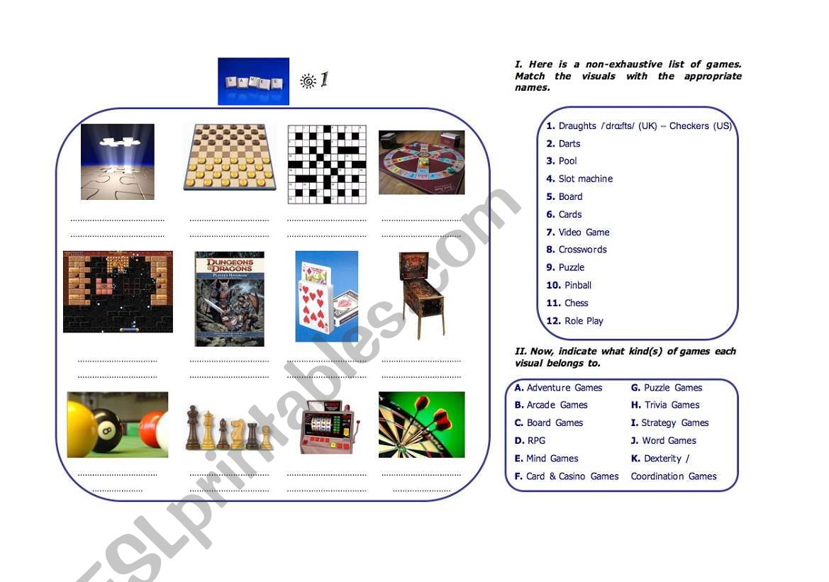 Games vocabulary #1 worksheet