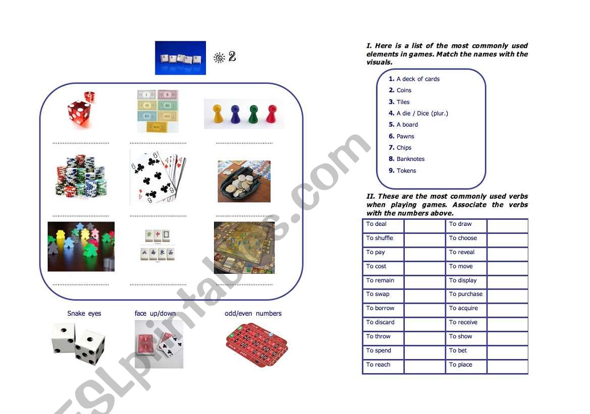 Games vocabulary #2 worksheet