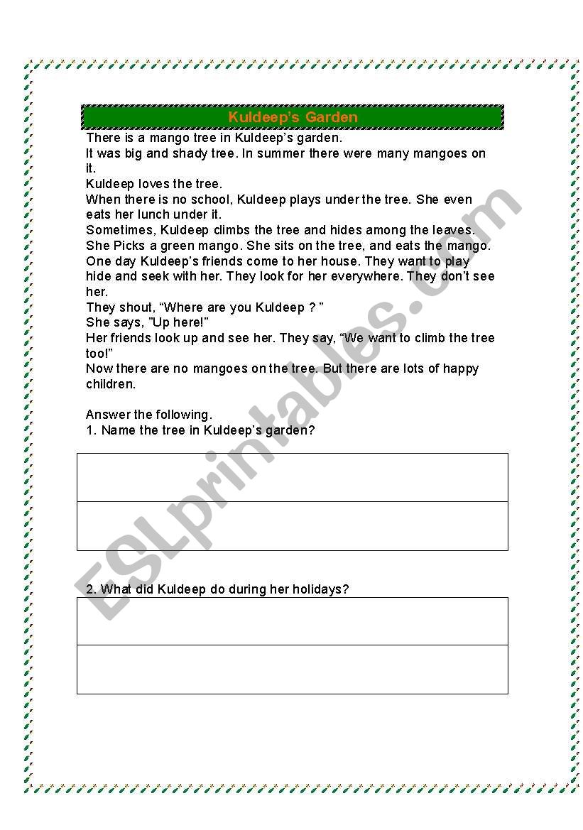 reading comprehension worksheet