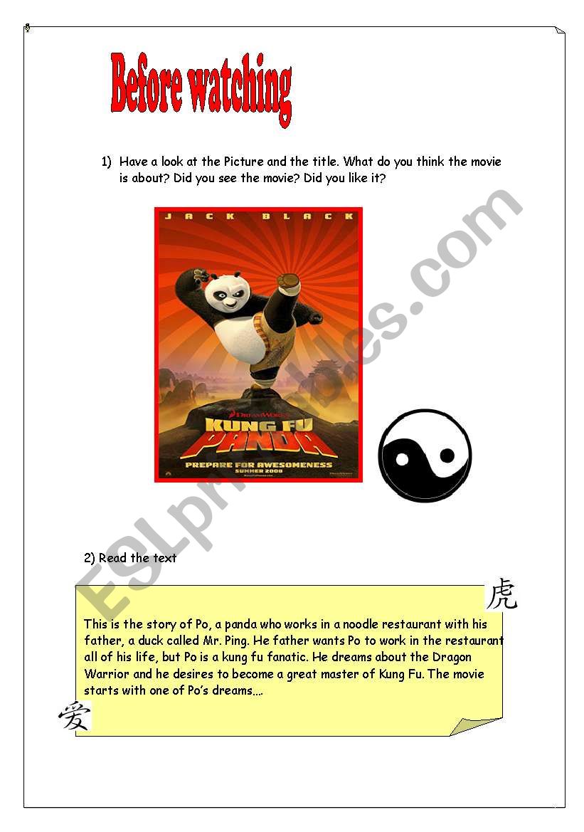 Kung Fu Panda Video Sequence  worksheet