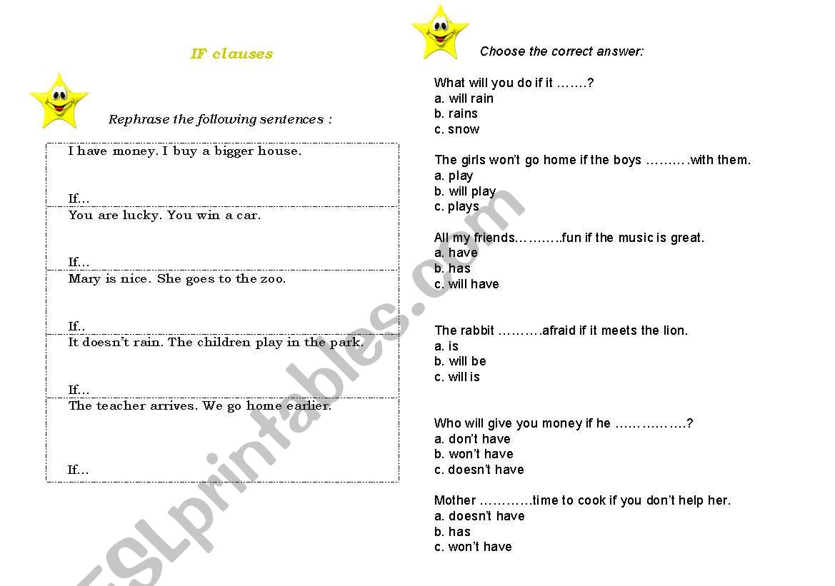 Conditional sentence- If type worksheet