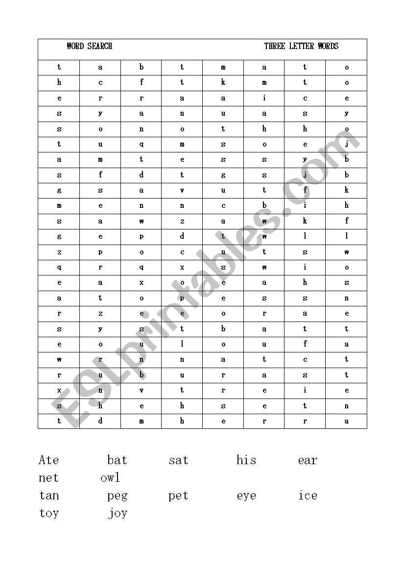 Word Search    Three Letter words