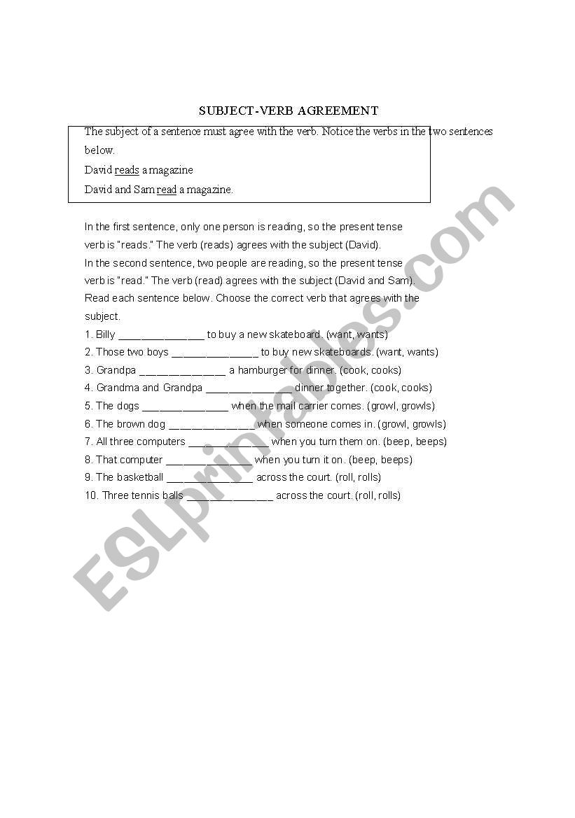 Subject-Verb Agreement worksheet