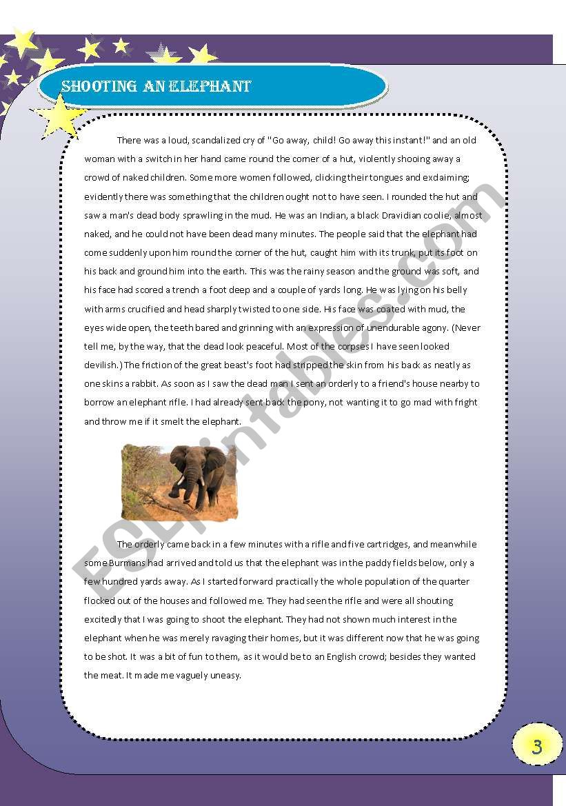 Shooting an Elephant worksheet