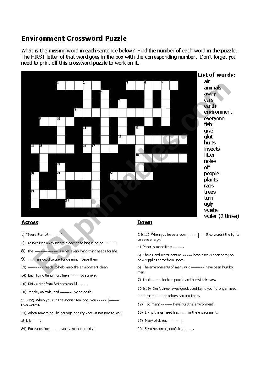Enviorment Crossword worksheet