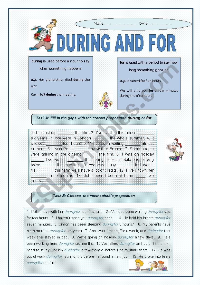 Prepositions of time DURING AND FOR