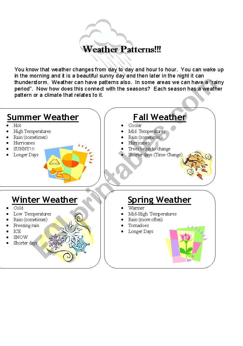 weather patterns  worksheet