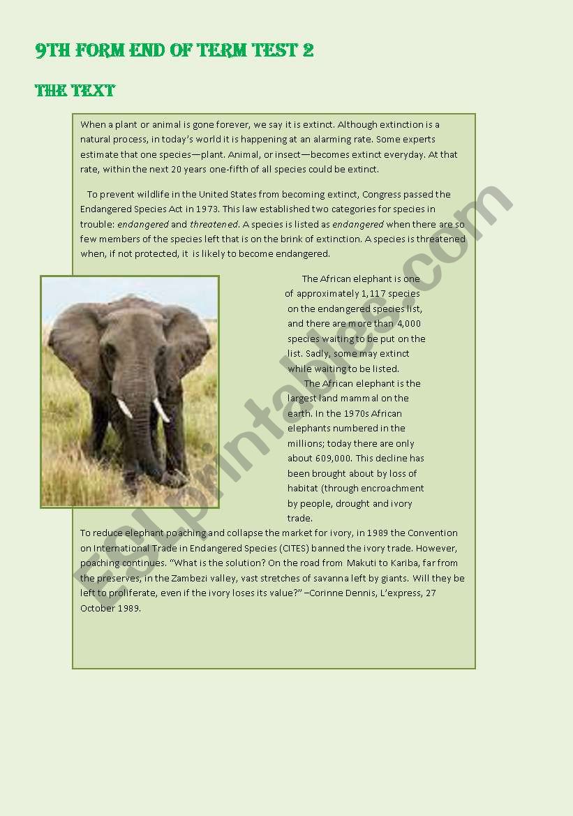 Environment End of Term Test worksheet