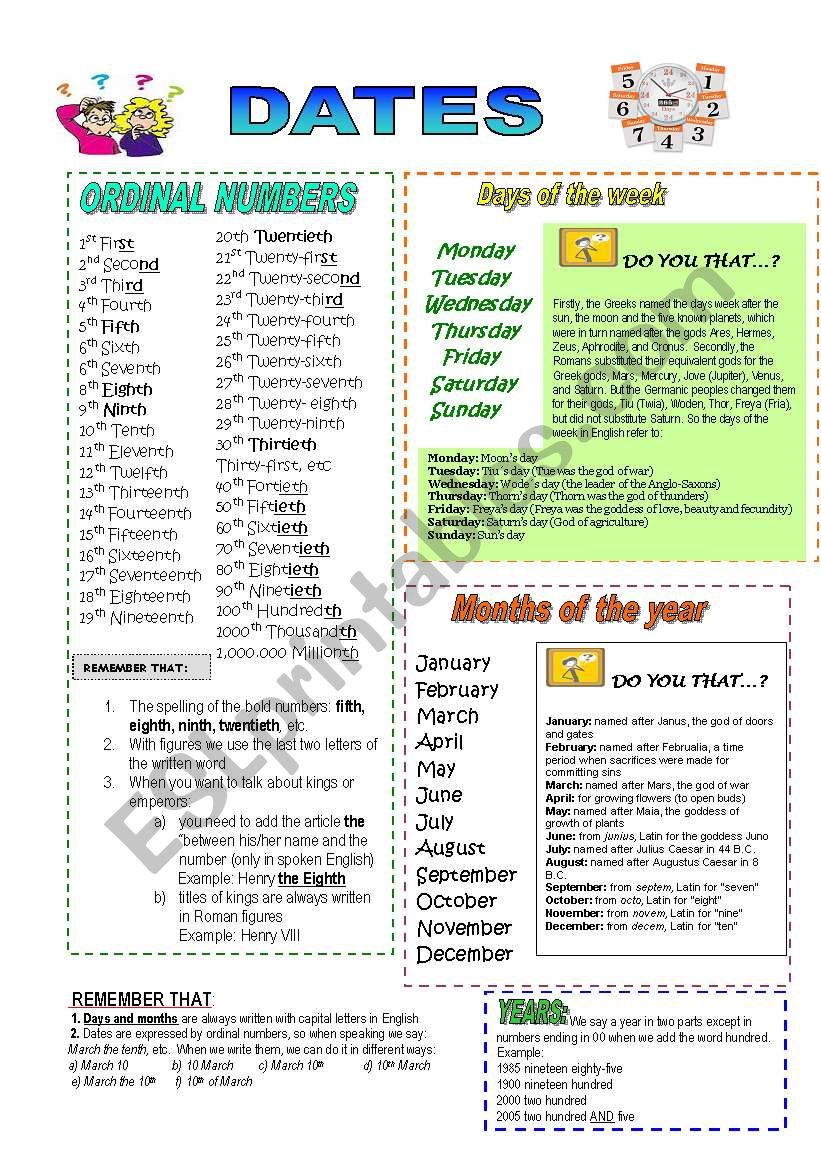 DATES - PREPOSITIONS OF TIME worksheet