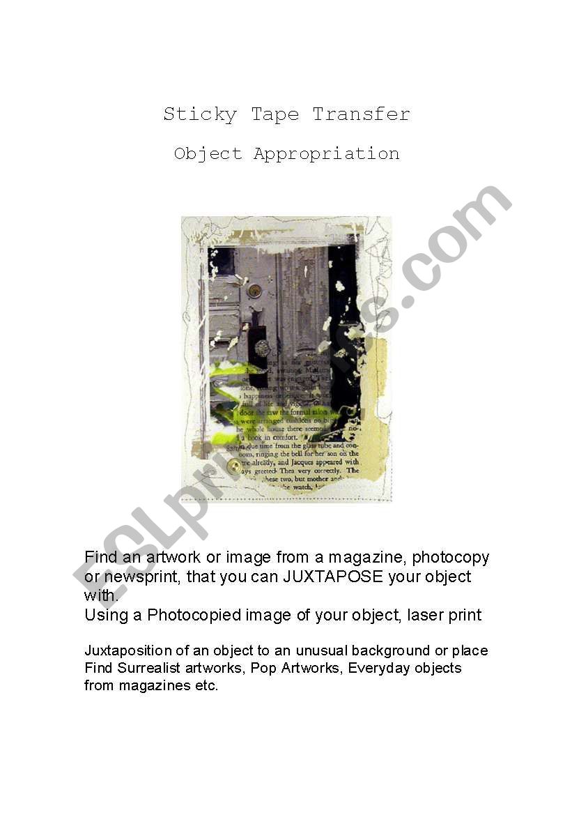 sticky tape transfer worksheet