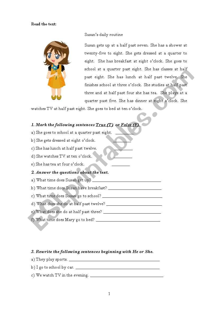 A day worksheet