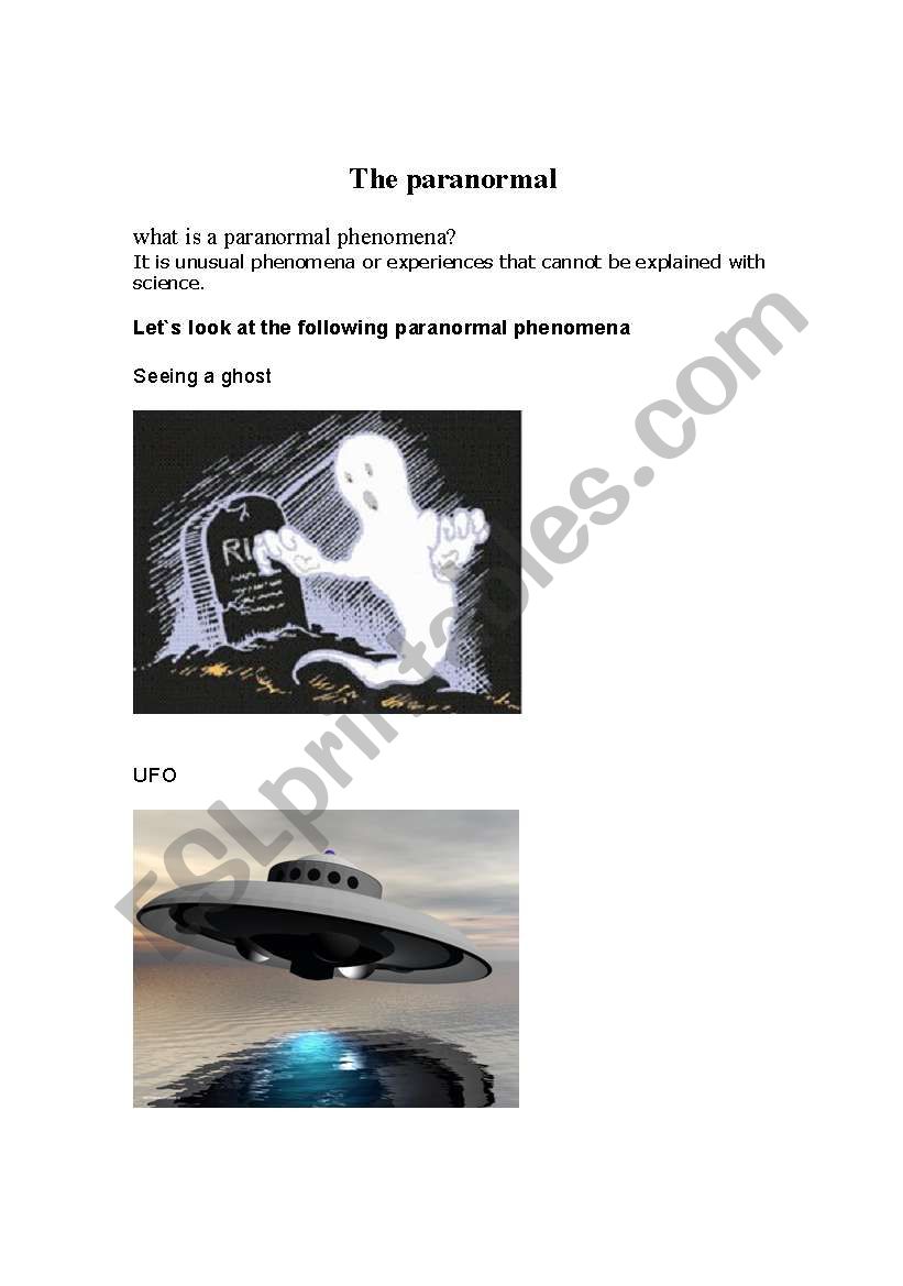 The paranormal  worksheet