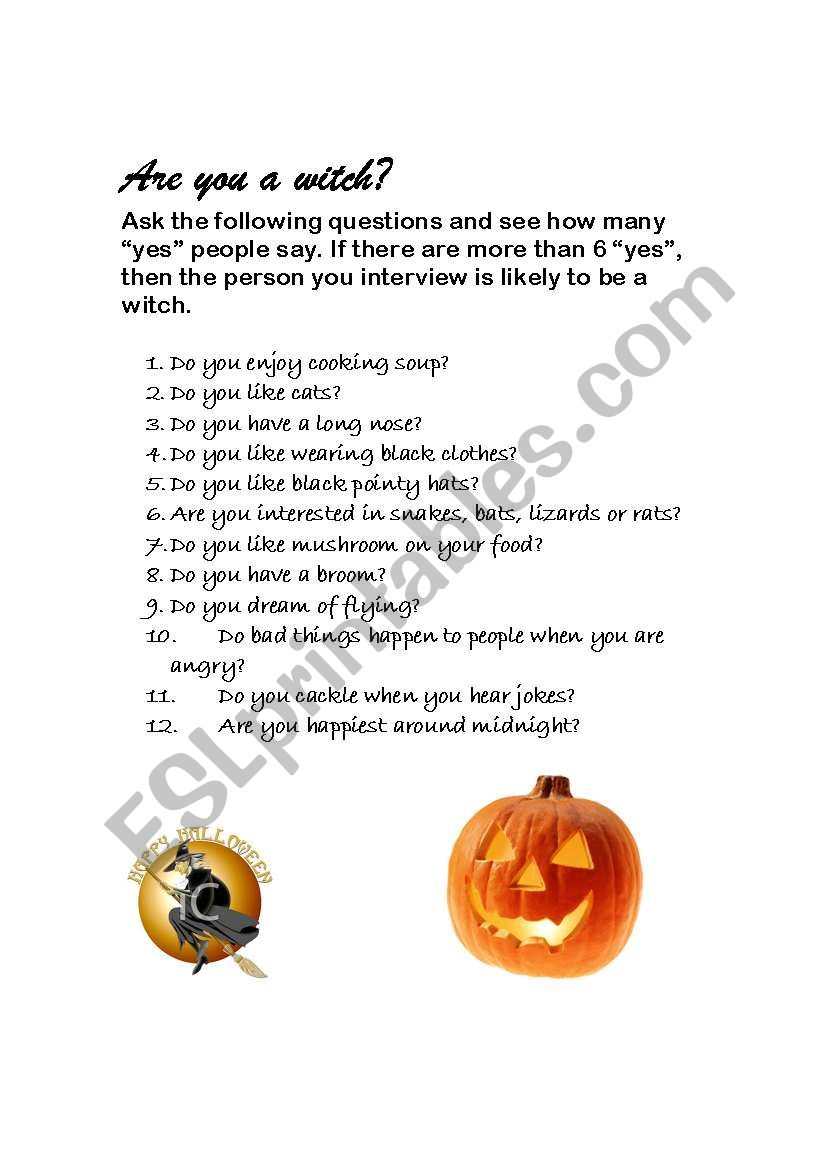 Are you a witch? worksheet