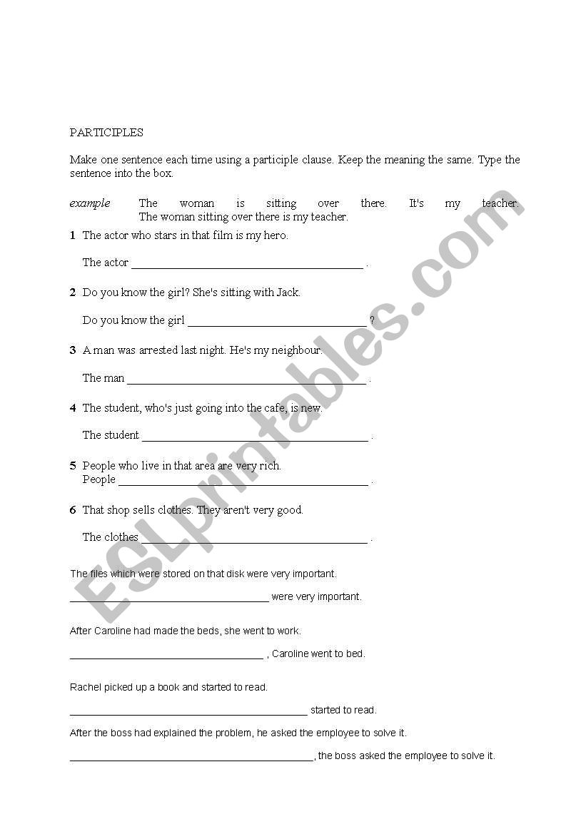 PARTICIPLES worksheet