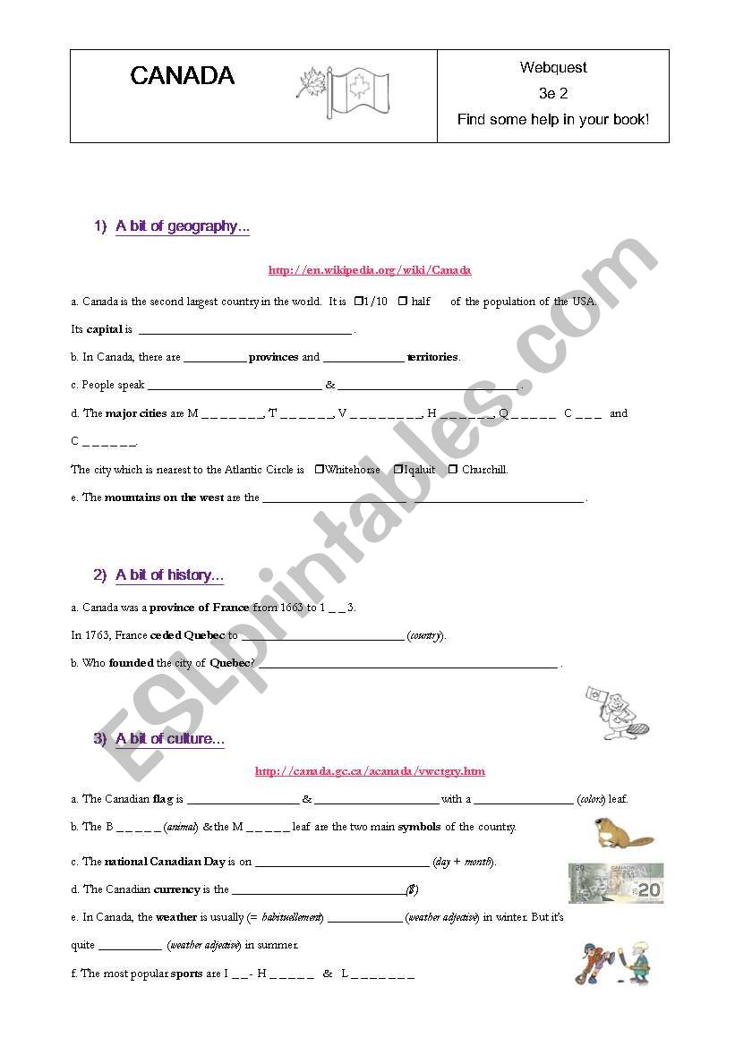 Webquest Canada worksheet