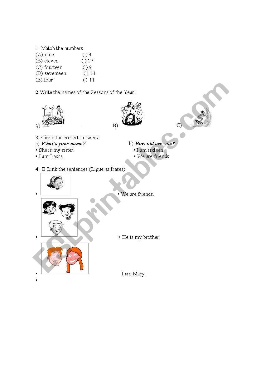 Activities worksheet