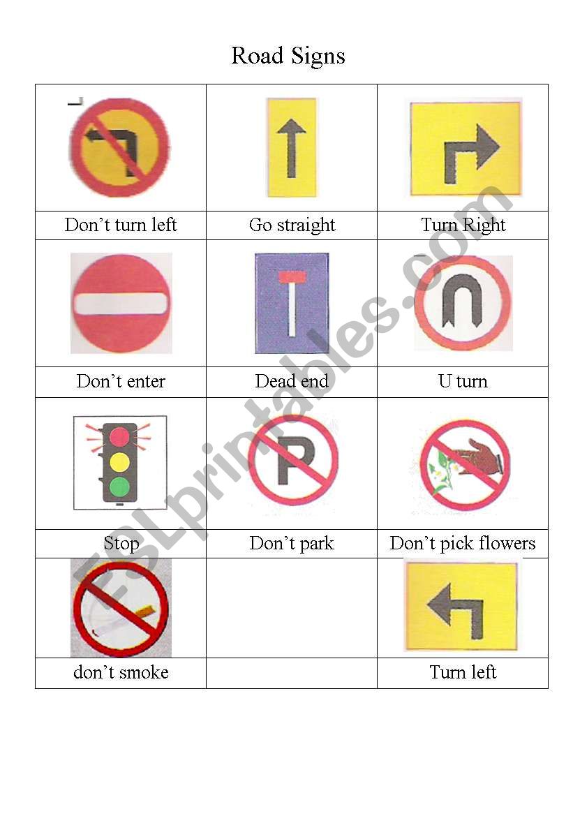 Road Signs worksheet