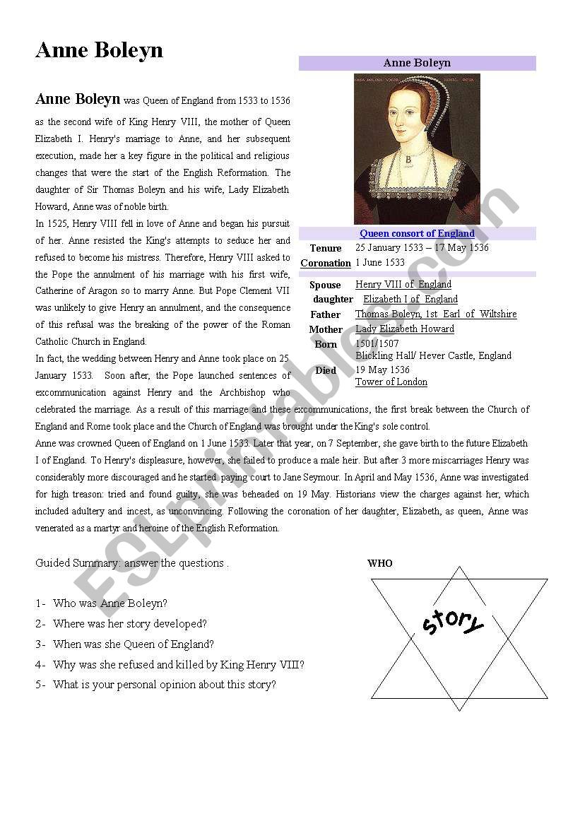 Anne Boleyn worksheet