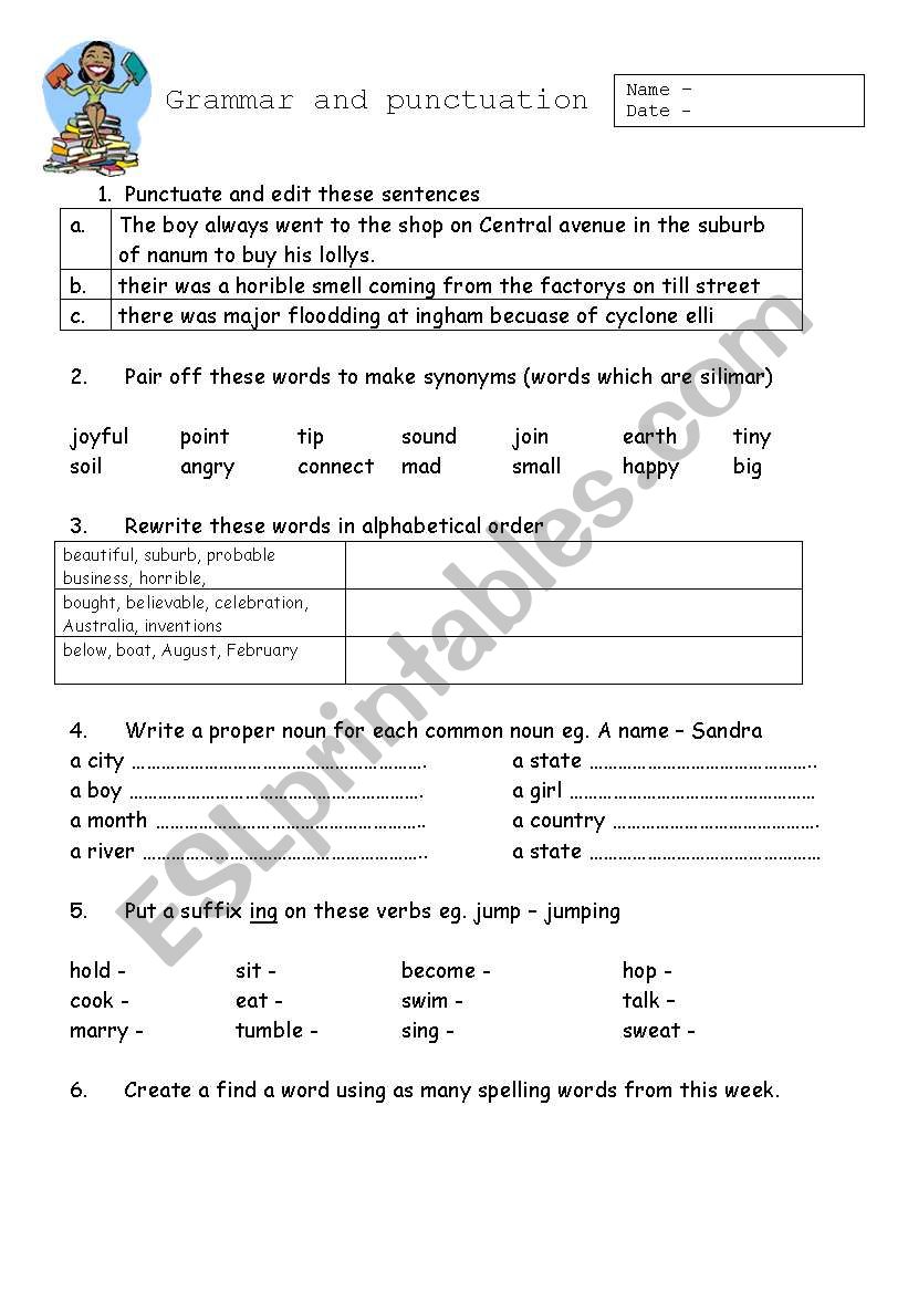 Grammar & Punctuation worksheet