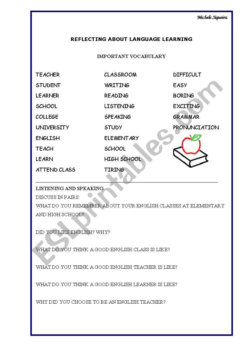 Language learning worksheet