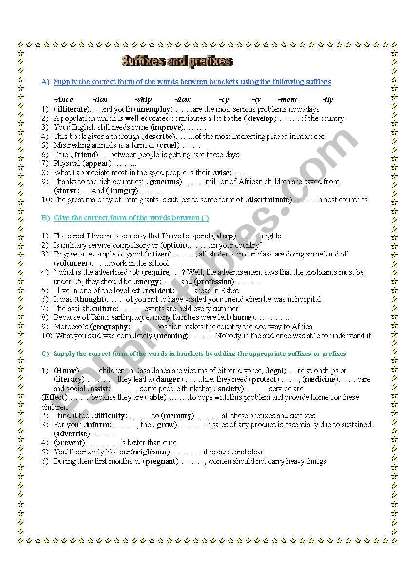 prefixes and suffixes worksheet