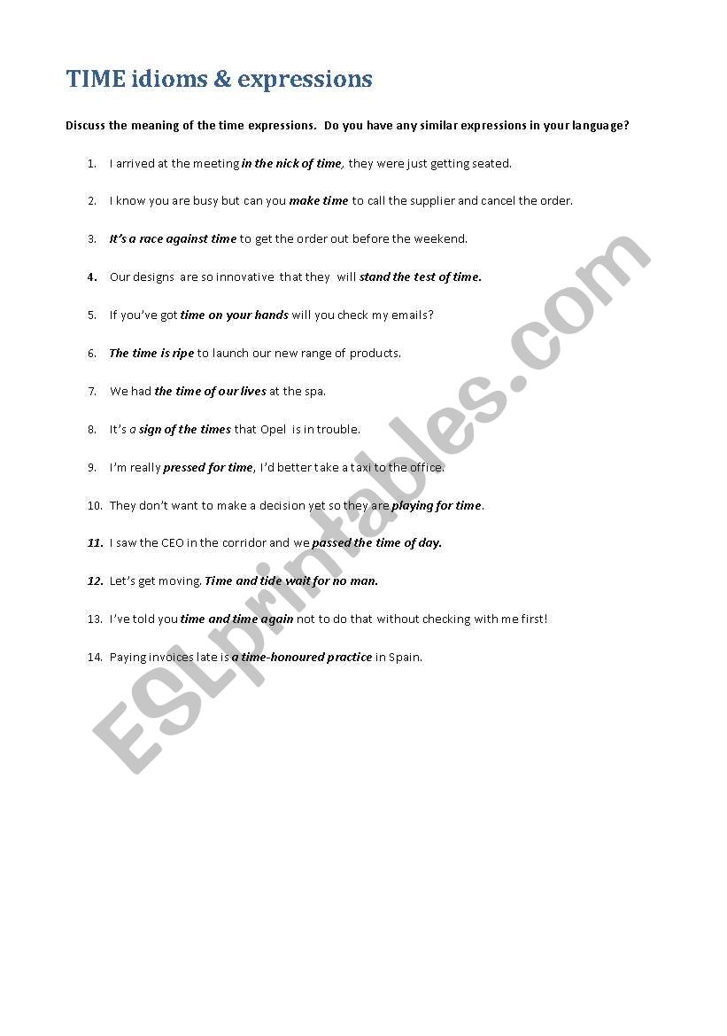 TIME IDIOMS worksheet